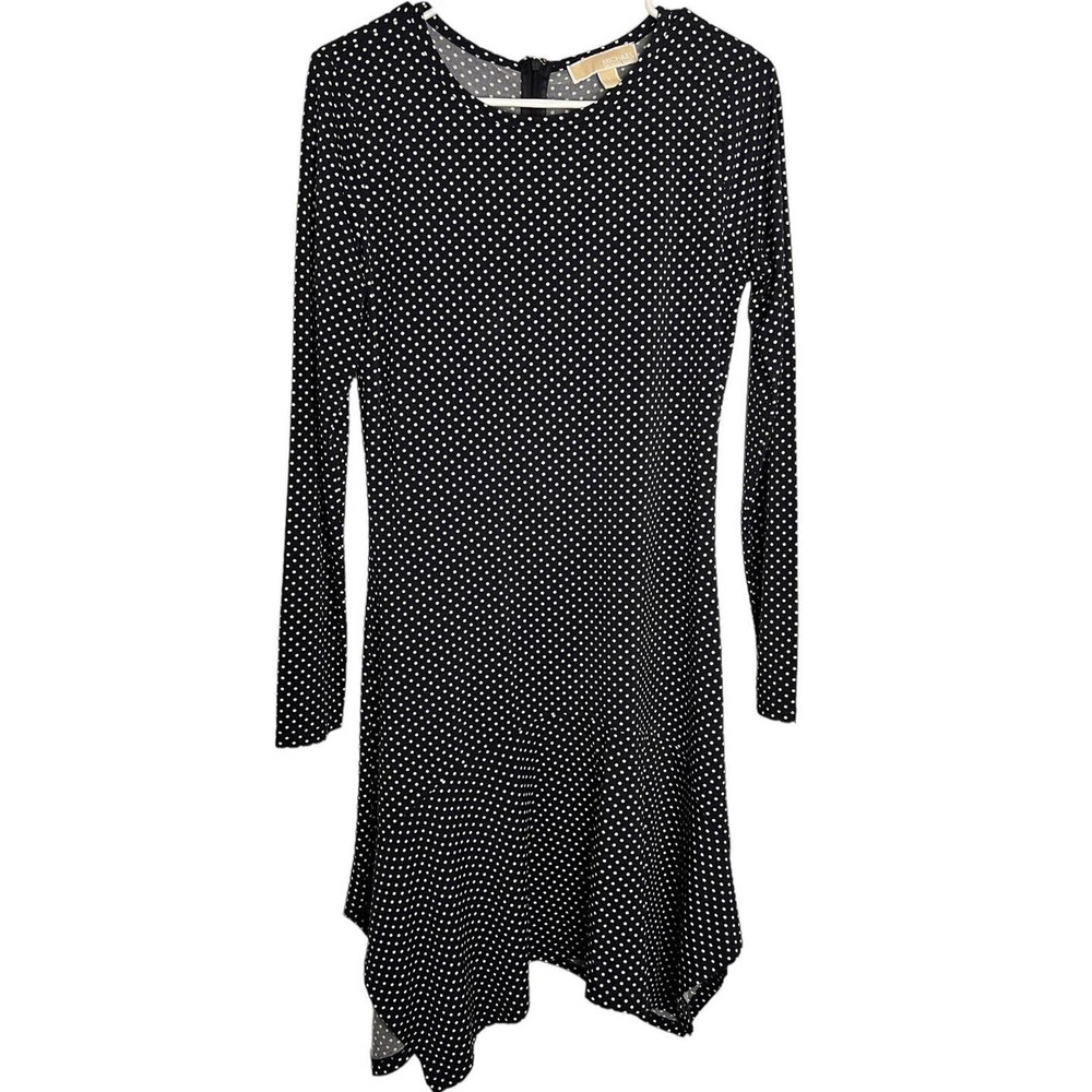 Michael‎ Kors Fitted Long Sleeve Dress, Navy Polka Dot, Women's Small